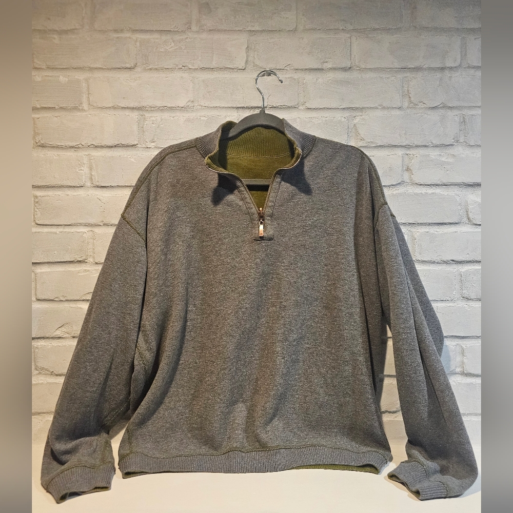 Mens Tommy Bahama REVERSIBLE Olive And Gray Zip-Up Sweater - Picture 3 of 7